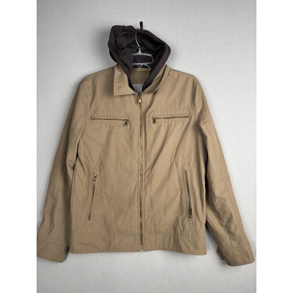 Wilsons Jacket Mens Small Tan Hooded Bib Liner Full Zip Pockets Classic Polyeste